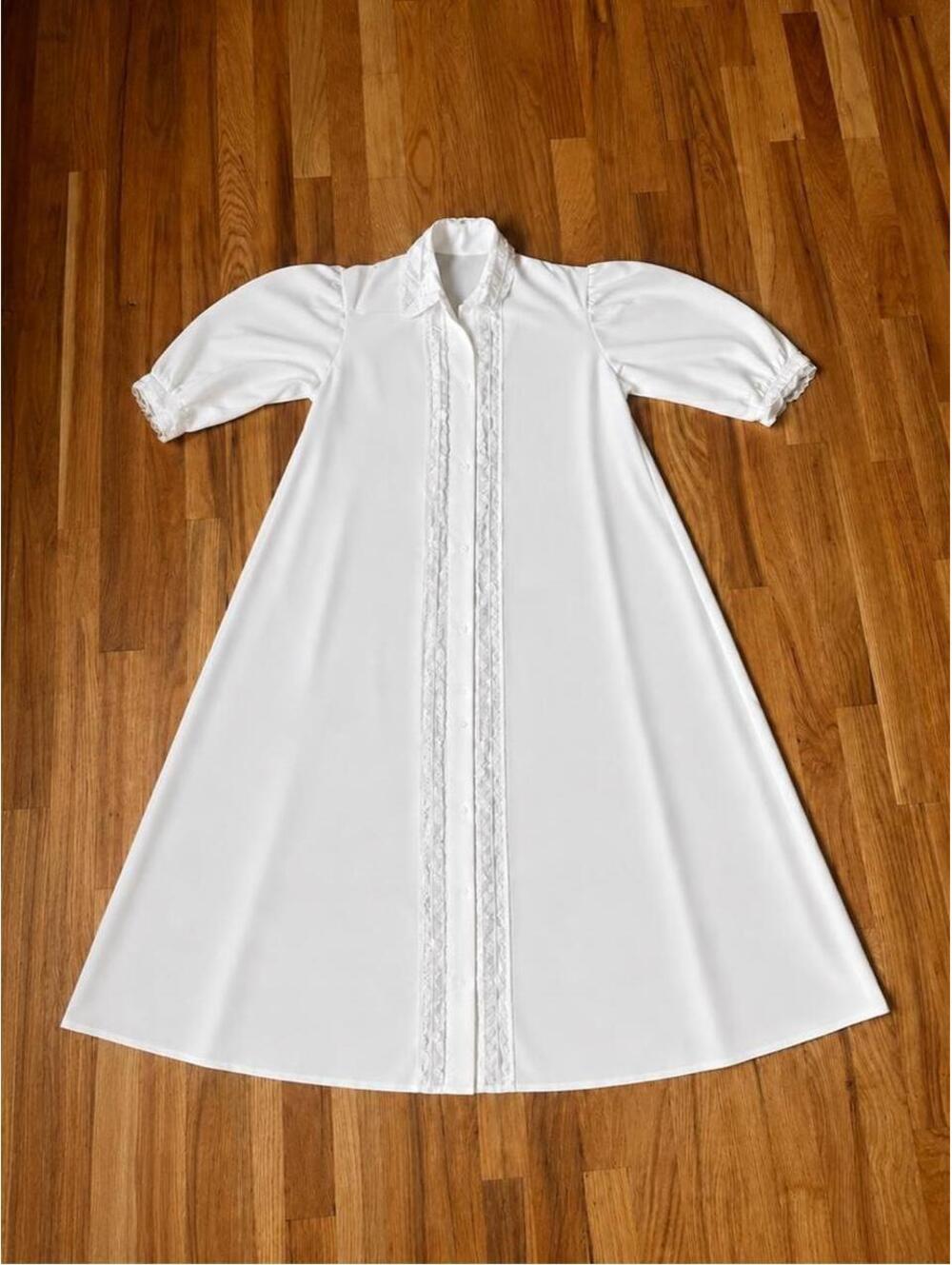 Vintage 1960s Tempo White Nylon Lace Robe Dressing Gown Puff Sleeve USA